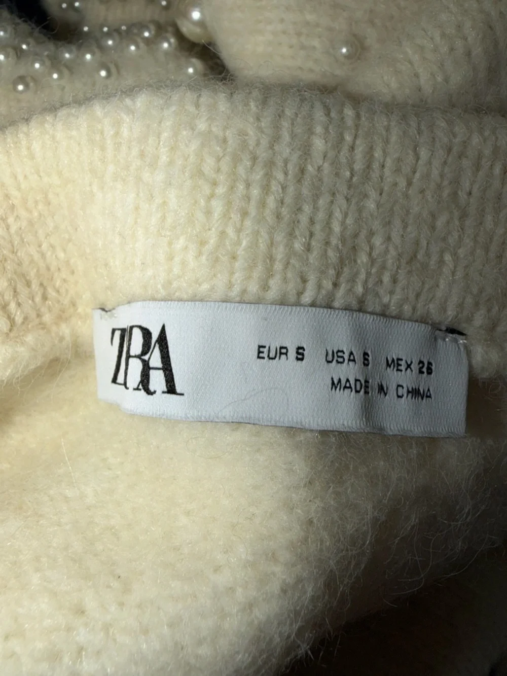 ZARA Cream Pearl Embellished Knit Mini Skirt | Soft Sweater Skirt Size S - Picture 4 of 4